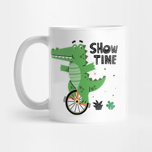 Cute crocodile riding a unicycle Mug